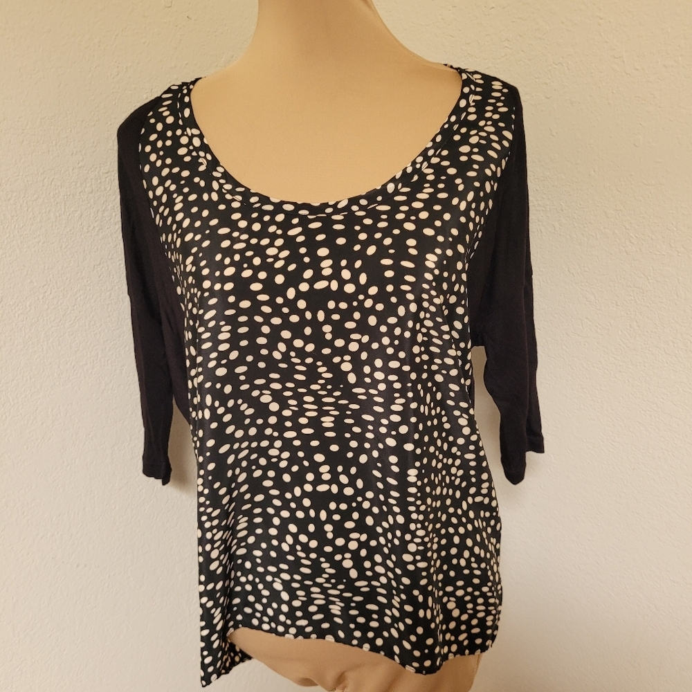 Anthro Baraschi Polka Dot Scoop Neck Women's Top - Black & White
